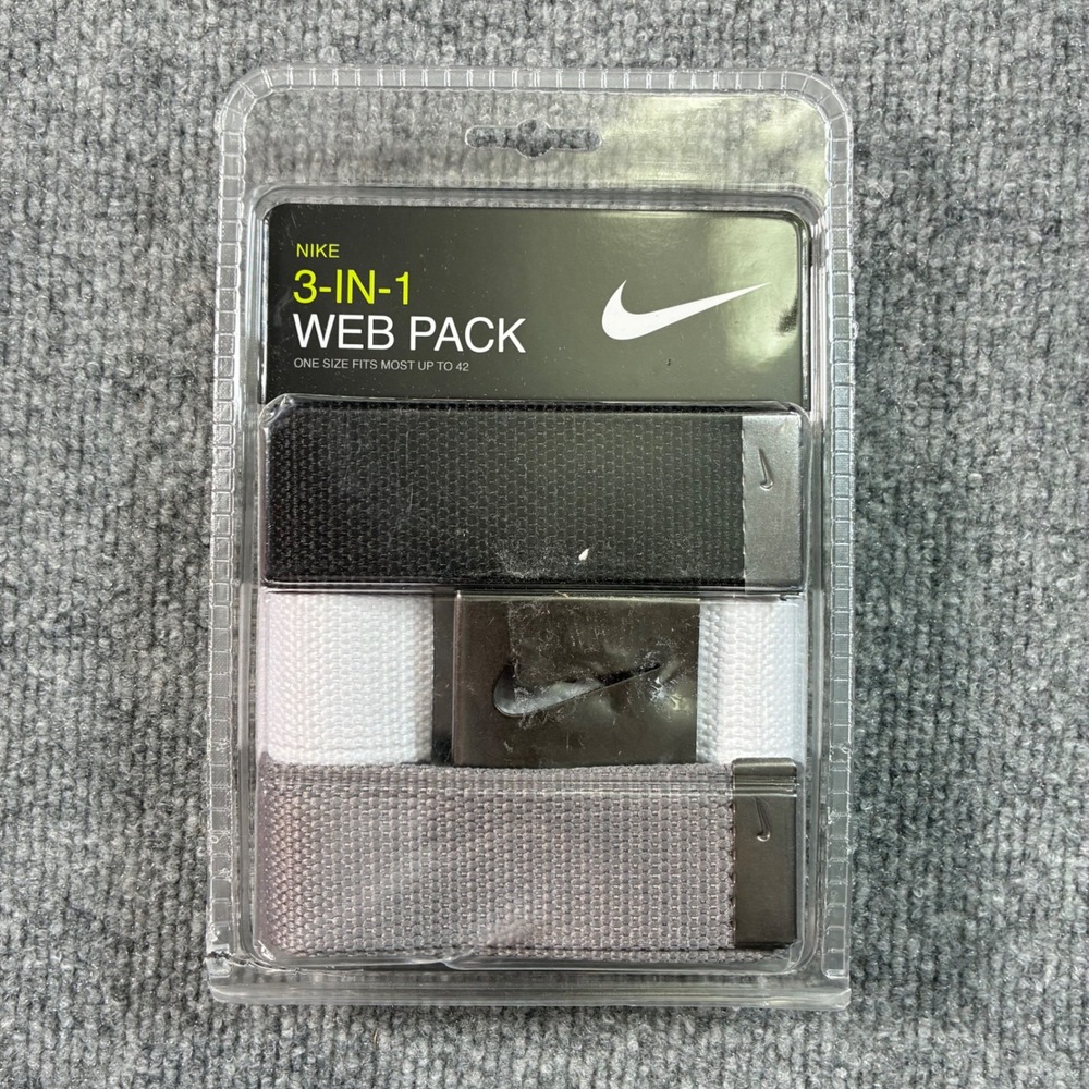Nike Golf 3-in-1 Web Pack Belts Mens OS Black White Gray Cut To Fit Buckle